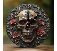 Decorative Wall Clocks Battery Operated - 10 Inch Modern Wooden Vintage Red Rose Pattern 2D Print Non Ticking Silent Wall Clocks for Living Room Office Bedroom Kitchen Hotel Bathroom Decor