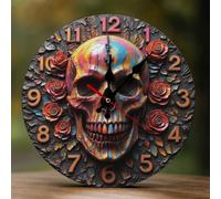 Decorative Wall Clocks Battery Operated - 10 Inch Modern Wooden Vintage Red Rose Pattern-B 2D Print Non Ticking Silent Wall Clocks for Living Room Office Bedroom Kitchen Hotel Bathroom Decor