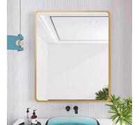 Decorative Wall Mirror with Aluminum Frame Corner Round Design Bathroom Mirror 70x90 120x80 100x80 60x80 Easy Installation NonIlluminated Gold Finish (80x100cm)