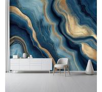 Decorative Wall Mural Abstract Blue Vortex Printed Wallpaper, Paste The Wall Installation 158" x 110"/400 x 280 cm(WxH) Modern Photo Wallpaper for Bedroom and Living Room Golden Lines