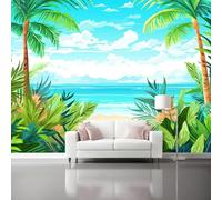 Decorative Wall Mural Cartoons Tropical Plants Palm Leaves Printed Wallpaper, Paste The Wall Installation 250 x 175 cm（WxH Modern Photo Wallpaper for Bedroom and Living Room Green
