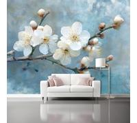 Decorative Wall Mural Chinese Retro Plum Blossom Printed Wallpaper, Paste The Wall Installation 158" x 110"/400 x 280 cm(WxH) Modern Photo Wallpaper for Bedroom and Living Room Light Blue Background