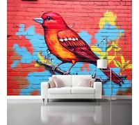 Decorative Wall Mural Graffiti Style Vibrant Colors Robin Printed Wallpaper, Paste The Wall Installation 200 x 140 cm（WxH Modern Photo Wallpaper for Bedroom and Living Room Red