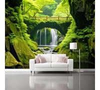 Decorative Wall Mural Japanese Style Plants Waterfall Printed Wallpaper, Paste The Wall Installation 150 x 105 cm（WxH Modern Photo Wallpaper for Bedroom and Living Room Green