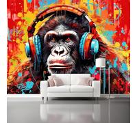 Decorative Wall Mural Music Theme Graffiti Style Vibrant Colors Printed Wallpaper, Paste The Wall Installation 200 x 140 cm（WxH Modern Photo Wallpaper for Bedroom and Living Room Color