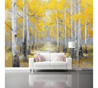 Decorative Wall Mural Natural Forest Printed Wallpaper, Paste The Wall Installation 138" x 101"/350 x 256 cm(WxH) Modern Photo Wallpaper for Bedroom and Living Room Yellow Leaves