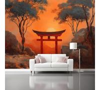 Decorative Wall Mural Natural Landscape Torii Gate Printed Wallpaper, Paste The Wall Installation 138" x 101"/350 x 256 cm(WxH) Modern Photo Wallpaper for Bedroom and Living Room Orange