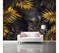 Decorative Wall Mural Tropical Palm Tropical Plants Glossy Black Printed Wallpaper, Paste The Wall Installation 250 x 175 cm（WxH Modern Photo Wallpaper for Bedroom and Living Room Black