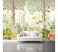 Decorative Wall Mural Watercolor Style Tropical Plants Flowers Printed Wallpaper, Paste The Wall Installation 400 x 280 cm（WxH Modern Photo Wallpaper for Bedroom and Living Room Green