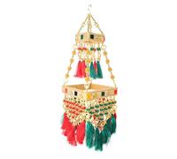 Decorative Wall Roof Hanging Square Centre Ceiling Hanging Jhoomar Golden Hangings Ornament Party Christmas Hanging Decorations for Indian Wedding festival Home Decor New year Decor (Size:-16"X6")
