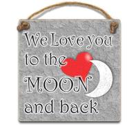 Decorative Wall Sign, 'We Love You to the Moon and Back', 10 cm, Grey Sentimental Caring