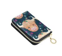 Decorative Wallet Women Small Cute Card Holder RFID Blocking Cute Cow Faces Floral Dark Zipper Card and Cash Holder