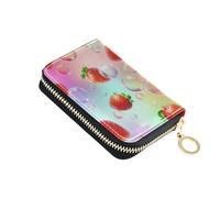 Decorative Wallets for Women Zip Around RFID Blocking Card Holder Cute Strawberry Bubbles Pastel Pink Zipper Change Purse with Key Ring