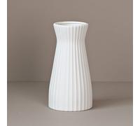Decorative White Ceramic Vase, 20Cm Height, Striped, Bohemian Style, Waterproof, Rustic, Flower Vases For Dried Pampas Grass