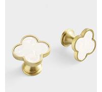 Decorative White Shell Kitchen Cabinet Knobs Clovers Brass Drawer Dresser Pulls Wardrobe Cupboard Door Pulls Handles Marble 4Pack (4)