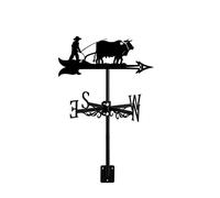 Decorative Wind Vane Black Metal Weathervane Garden Mount Yard, Stainless Steel Horses Plow Cows Farmer Weather Vane Farm Scene, Style 2 (Style 5)