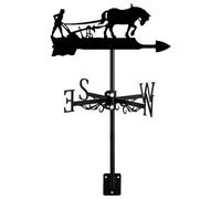 Decorative Wind Vane Black Metal Weathervane Garden Mount Yard, Stainless Steel Horses Plow Cows Farmer Weather Vane Farm Scene, Style 2 (Style 3)