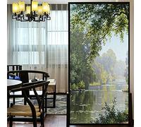 Decorative Window Film Privacy - Forest Creek Landscape Oil Painting Static Cling Window Sticker No Glue Frosted Window Covering (60x130cm/23.6"x51.2")