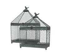 Decorative Wire Metal Bird Cages Set of 2, Vintage Grey Bird Cages Plant Pot Holder, Metal Candle Holder, Display Cage, Rustic Table Centrepiece, Room Decoration
