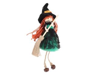 Decorative Witch Broomstick Ornament Long Lasting Elegance Festive Silk Cloth Material Halloween Party Themed Events (Green)