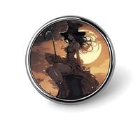 Decorative Witch Riding A Broom Brooch Pin Fashion Lapel Pins for Women Men Lapel Badge Funny Brooches for Suits Clothing Jackets Hats Backpacks Purses Bag Accessories-Round