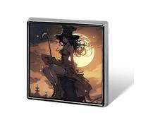 Decorative Witch Riding A Broom Brooch Pin Fashion Lapel Pins for Women Men Lapel Badge Funny Brooches for Suits Clothing Jackets Hats Backpacks Purses Bag Accessories-Square