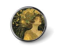 Decorative Woman Wearing Flowers Brooch Pin Fashion Lapel Pins for Women Men Lapel Badge Funny Brooches for Suits Clothing Jackets Hats Backpacks Purses Bag Accessories-Round