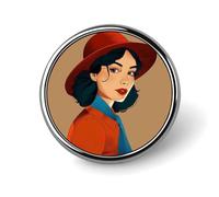 Decorative Woman Wearing Hat Brooch Pin Fashion Lapel Pins for Women Men Lapel Badge Funny Brooches for Suits Clothing Jackets Hats Backpacks Purses Bag Accessories-Round