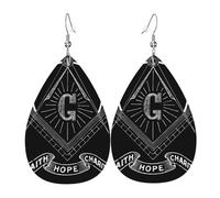 Decorative Women Earring Masonic Faith Hope And Charity Freemason Logo Drop Earrings Novelty Leather Teardrop Earrings For Party Ladies Decorations