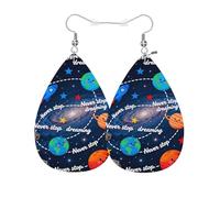 Decorative Women Earring Never Stop Dreaming, Cartoon Moon Planet Stars Galaxy Sun Rocket Teardrop Leather Earrings Lightweight Leather Dangle Drop Earrings For Mother’S Day Party Ladies