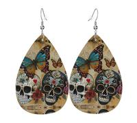 Decorative Women Earring Sugar Skulls Butterfly Print Leather Dangle Drop Earrings Novelty Earring For Women for Ladies Mother’s Day Girl