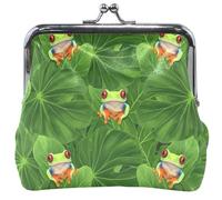 Decorative Women's Coin Purses & Pouches Kiss Lock Vibrant Frog Tropical Green Leaves Change Pouch Coin Wallet 4.53" x 4.13"
