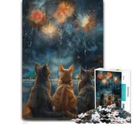 Decorative Wood Puzzle, Adults, Firework Cats Starry Night, 1000 Pieces | A hands-on home pastime - solo or shared leisure in spare time.