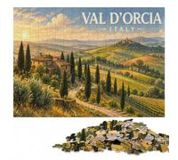 Decorative Wood Puzzle, Adults, Val DOrcia Italy Landscape, 1000 Pieces | Family puzzle activity: home hobby for puzzle fans at home.