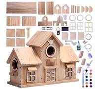 Decorative Wooden Bird House, Natural Pine Wood, Double Entry Design