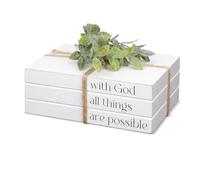Decorative Wooden Books for Home Decor, White Faux Books for Display, Rustic Farmhouse Stacked Books (WITH GOD ALL THINGS ARE POSSIBLE)