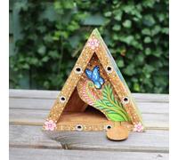Decorative Wooden Butterfly and Insect House with Feeding Spoon, Handcrafted Artisan Garden Habitat, Balinese Dot Painted Design