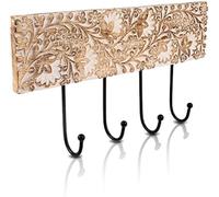 Decorative Wooden & Cast Iron Vintage Rustic Coat Hanger Wall Mounted Jacket Robe Towel Door Hook Rack Holder Rail For Hallway Living Room Entryway Bathroom Bedroom Home Decor Accents