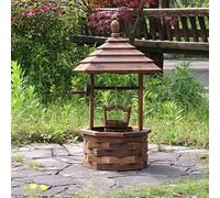 Decorative Wooden Flower Pot, Anti-Corrosion and Carbonized for Outdoor Garden and Courtyard, Creative Wishing Well Design