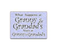 Decorative Wooden Fridge Magnet, What Happens at Granny & Grandad's Quote, 11 cm x 8 cm