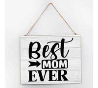 Decorative Wooden Plaque Sign Best Mom Ever Home Decor for Window Wood Signs Hanging Wall Decor Sign for Kitchen 10x12 Inch