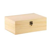 Decorative Wooden Storage Box with Lid and Metal Clasp, Natural Pine Wood, Keepsake Memory Box for Crafts and Gifts Unfinished for Photos, Jewelry, and Treasures - Durable Wood Organizer (21.5cm)