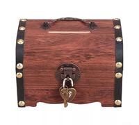 Decorative Wooden Treasure Chest with Secure Lock and Key, Perfect for Storing Coins or Personal Keepsakes (B)