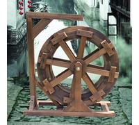 Decorative Wooden Water Wheel Fountain - Enhances Outdoor Garden Aesthetics with Easy Mount Bracket