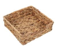 Decorative Woven Tissue Box Cover with Iron Frame, Square | Rattan and Dried Water Hyacinth, Low-profile Tabletop Storage for Square Napkins or Toiletries