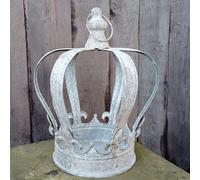 Decorative Wrought Iron Crown Garden Ornament, Large Silver Metal Planter, Outdoor Art Sculpture