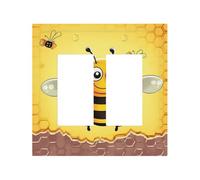 Decorator Double Toggle Light Switch Covers Bee on the square Wall Plate 2-Gang Mid Size 5" x 4.9" Double Toggle Switch Wallplate Decorative 2 Gang Wall Switch Plate Covers