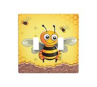 Decorator Double Toggle Light Switch Covers Bee on the square Wall Plate 2-Gang Standard Size 4.5" x 4.5" Double Toggle Switch Wallplate Decorative 2 Gang Wall Switch Plate Covers