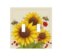 Decorator Double Toggle Light Switch Covers Bees Sunflowers Daisy Rose Flowers Wall Plate 2-Gang Mid Size 5" x 4.9" Double Toggle Switch Wallplate Decorative 2 Gang Wall Switch Plate Covers