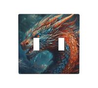 Decorator Double Toggle Light Switch Covers Dragon art Wall Plate 2-Gang Standard Size 4.5" x 4.5" Double Toggle Switch Wallplate Decorative 2 Gang Wall Switch Plate Covers